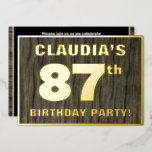 [ Thumbnail: 87th Birthday Party: Bold, Faux Wood Grain Pattern Invitation ]
