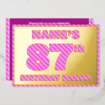 [ Thumbnail: 87th Birthday Party — Bold, Fun, Pink Stripes # 87 Invitation ]