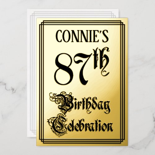 87th Birthday Party  Elegant Script  Custom Name Foil Invitation