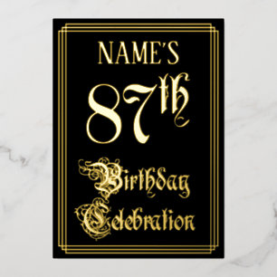87th Birthday Party — Fancy Script & Custom Name Foil Invitation