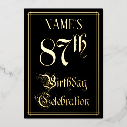 87th Birthday Party  Fancy Script  Custom Name Foil Invitation