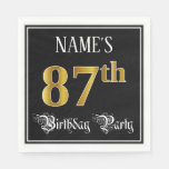 [ Thumbnail: 87th Birthday Party — Fancy Script, Faux Gold Look Napkins ]