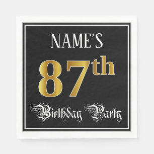 87th Birthday Party — Fancy Script, Faux Gold Look Napkins