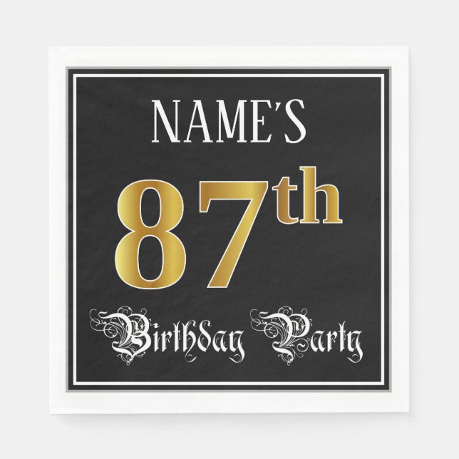 87th Birthday Party — Fancy Script, Faux Gold Look Napkins (Front)