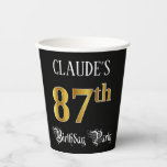 [ Thumbnail: 87th Birthday Party — Fancy Script, Faux Gold Look Paper Cups ]