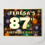 [ Thumbnail: 87th Birthday Party — Fun, Colorful Fireworks Look Invitation ]