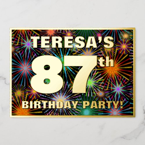 87th Birthday Party  Fun Colorful Fireworks Look Foil Invitation
