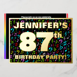 87th Birthday Party — Fun, Colorful Music Symbols Foil Invitation