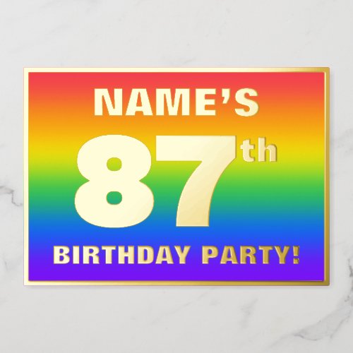 87th Birthday Party Fun Colorful Rainbow Pattern Foil Invitation