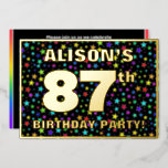 [ Thumbnail: 87th Birthday Party — Fun, Colorful Stars Pattern Invitation ]