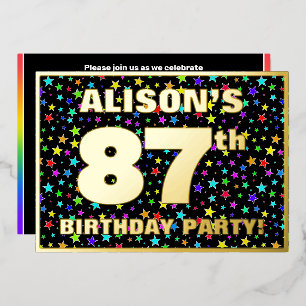 87th Birthday Party — Fun, Colorful Stars Pattern Foil Invitation