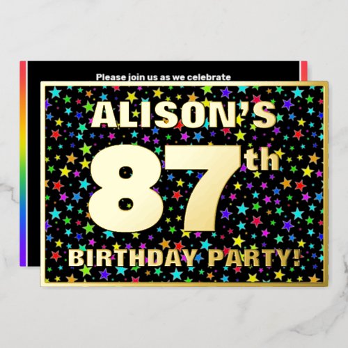 87th Birthday Party  Fun Colorful Stars Pattern Foil Invitation