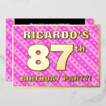[ Thumbnail: 87th Birthday Party — Fun Pink Hearts and Stripes Invitation ]