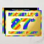 [ Thumbnail: 87th Birthday Party — Fun, Rainbow Spectrum “87” Invitation ]