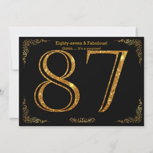 87th Birthday partyGatsby stylblack gold glitter Invitation