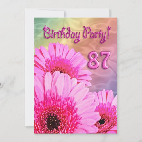 87th Birthday party invitation with pink flowers