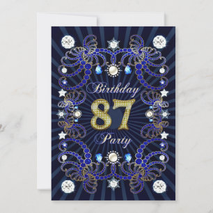 87th birthday party invite with masses of jewels