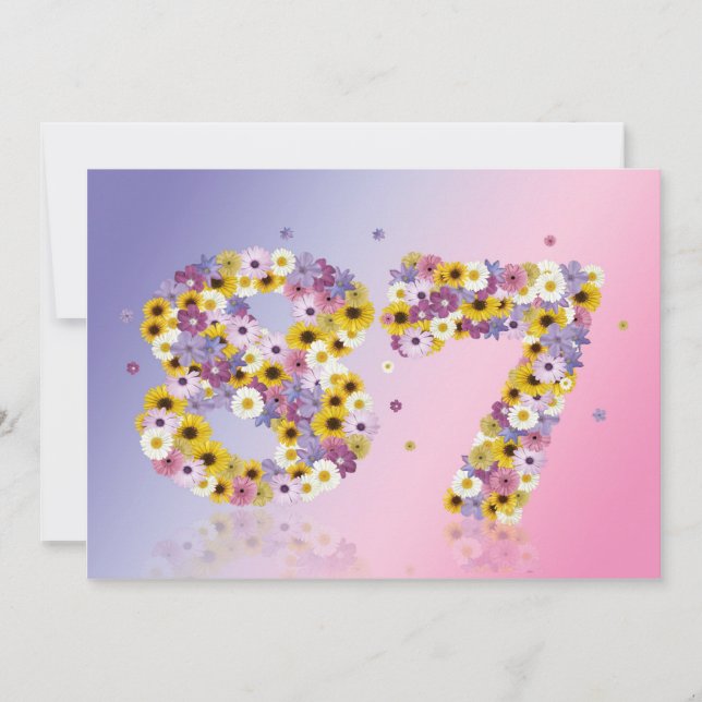 87th Birthday party, with flowered letters Invitation (Front)