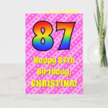 [ Thumbnail: 87th Birthday: Pink Stripes & Hearts, Rainbow # 87 Card ]