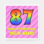 [ Thumbnail: 87th Birthday: Pink Stripes & Hearts, Rainbow # 87 Napkins ]