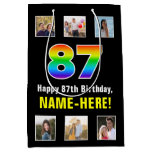 [ Thumbnail: 87th Birthday: Rainbow “87“, Custom Photos & Name Gift Bag ]