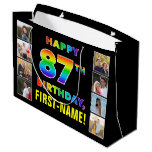 [ Thumbnail: 87th Birthday: Rainbow Text, Custom Photos & Name Gift Bag ]