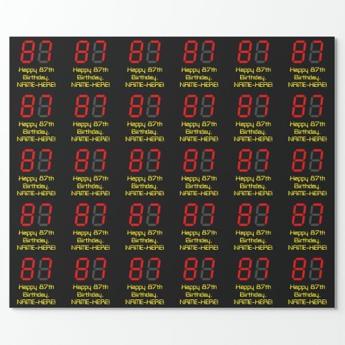 87th Birthday Red Digital Clock Style 87  Name Wrapping Paper