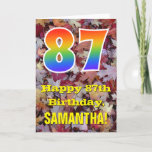 [ Thumbnail: 87th Birthday; Rustic Autumn Leaves; Rainbow "87" Card ]