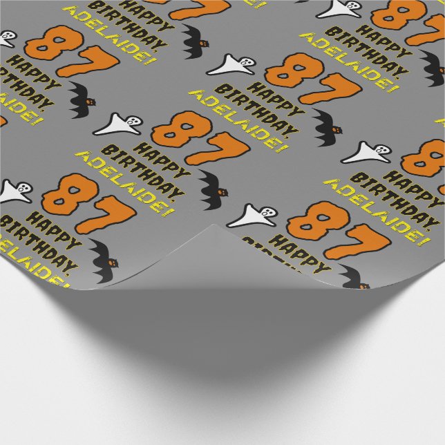 87th Birthday: Spooky Halloween Theme, Custom Name Wrapping Paper (Corner)