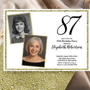 87th Custom Photo White and Gold Invitation