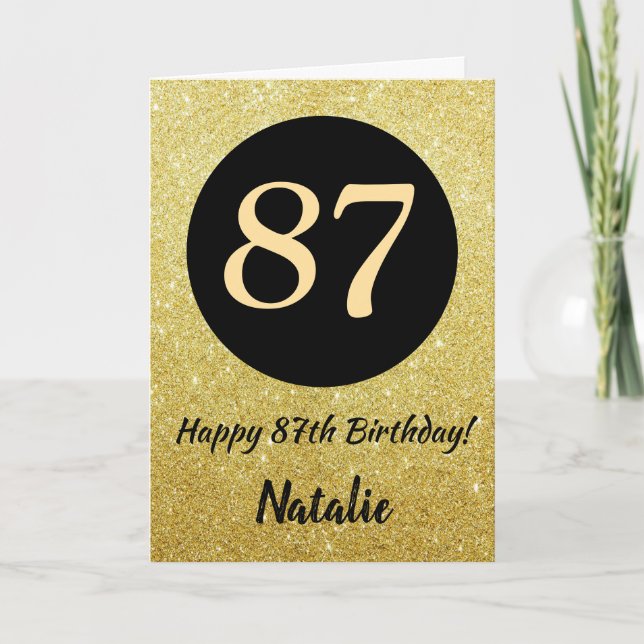 87th Happy Birthday Black and Gold Glitter Card (Front)
