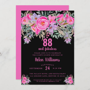 88 and fabulous black pink 88th birthday invitation