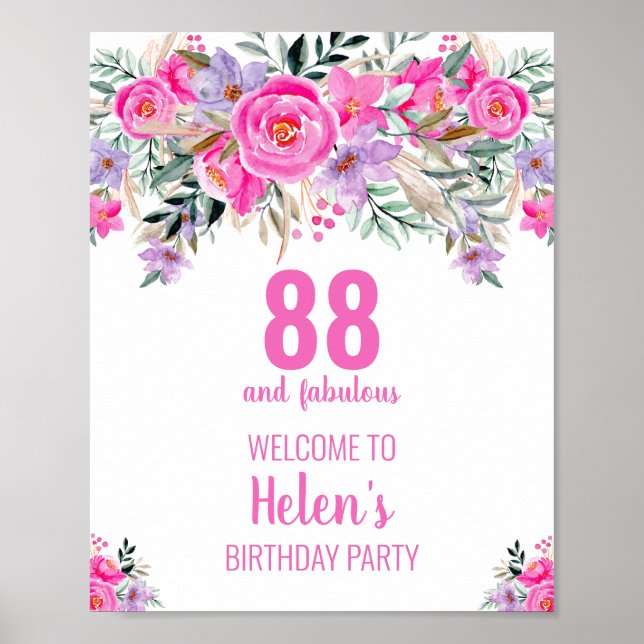88 and fabulous pink elegant birthday party  poste poster (Front)