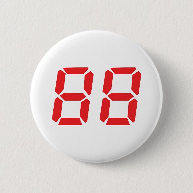 88 eighty-eight red alarm clock digital number pinback button (Front)