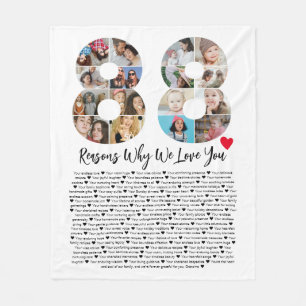 88 Reasons Why We Love You 88th Birthday Collage Fleece Blanket