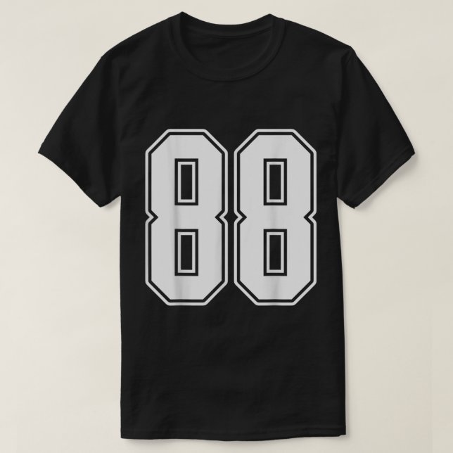 88 White Outline Number 88 Sports Fan Jersey Style T-Shirt (Design Front)