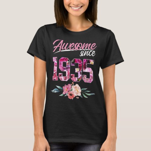 88 Year Old Floral Birthday Awesome Since 1935 Wom T_Shirt