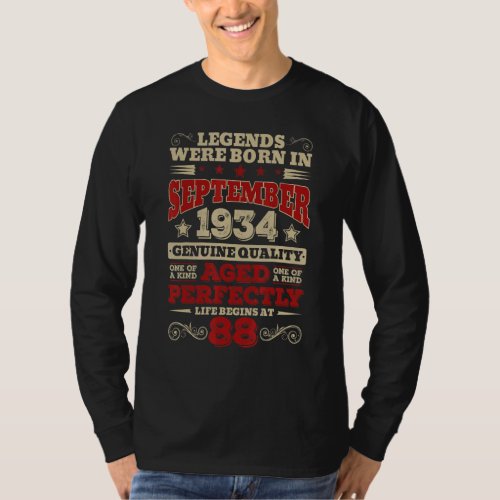 88 Years Old Legends Were Born In September 1934 T_Shirt