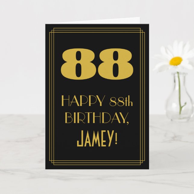 88th Birthday ~ Art Deco Inspired Look "88" & Name Card (Small Plant)