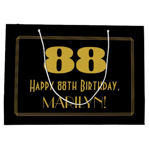 88th Birthday  Art Deco Inspired Look 88  Name Large Gift Bag
