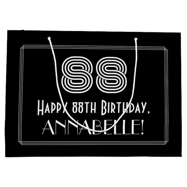 88th Birthday — Art Deco Inspired Look "88" & Name Large Gift Bag (Back)
