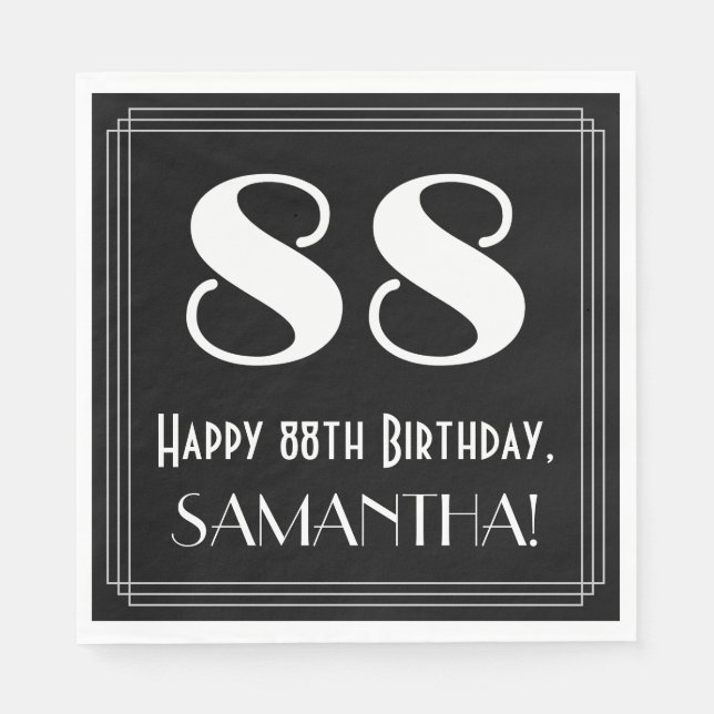 88th Birthday ~ Art Deco Inspired Look "88", Name Napkins (Front)