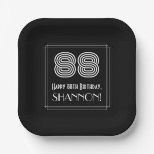 88th Birthday — Art Deco Inspired Look “88” + Name Paper Plates