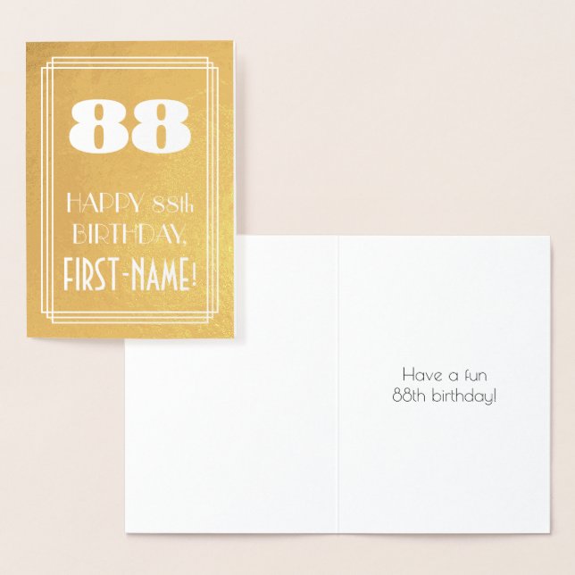88th Birthday ~ Art Deco Style "88" & Custom Name Foil Card (Display)