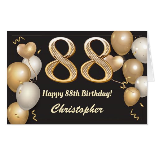 88th Birthday Black and Gold Balloons Extra Large Card