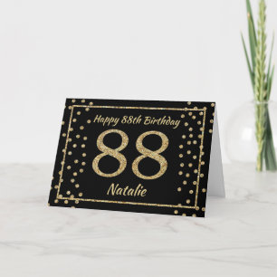 88th Birthday Black and Gold Glitter Confetti Card