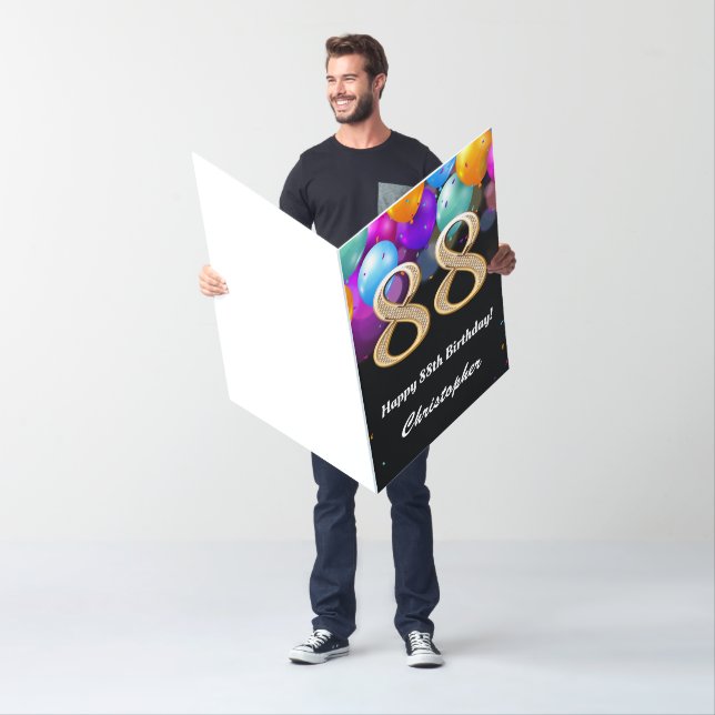 88th Birthday Black Gold Balloon Extra Large Jumbo Card (In Situ)
