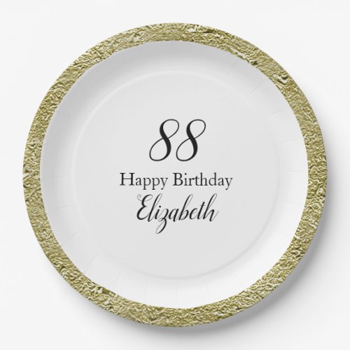 88th Birthday Black White and Gold  Paper Plates