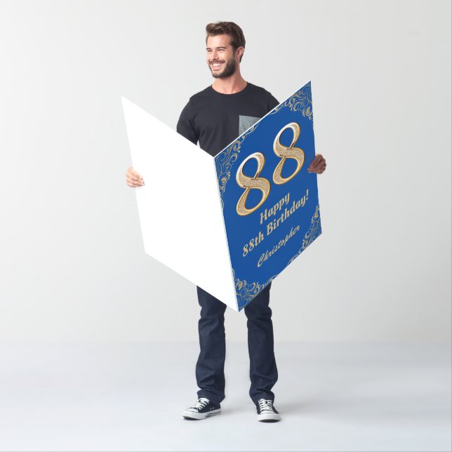 88th Birthday Blue and Gold Glitter Extra Large Card (In Situ)