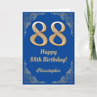 88th Birthday Blue and Gold Glitter Frame Card | Zazzle